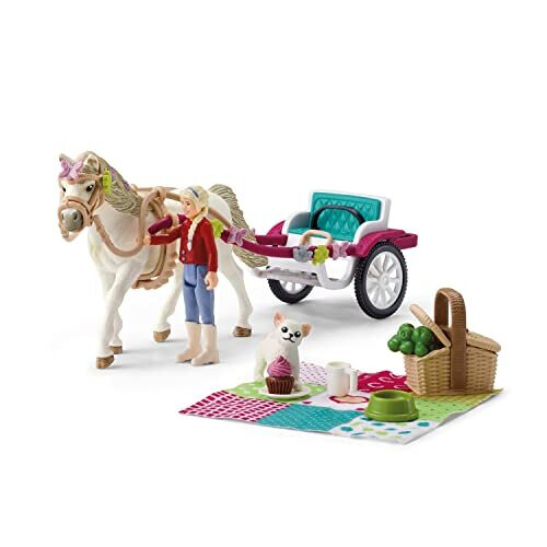 Schleich Schleich Horse Club, Παιχνίδια Ιπποτών για Κορίτσια και Αγόρια, Καρότσι Πικνίκ με 32 Τεμάχια