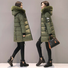 (Army Green, M) Winter Women Warm Long Jacket Fur Hooded Parka Ladies Collar Coat Outwear