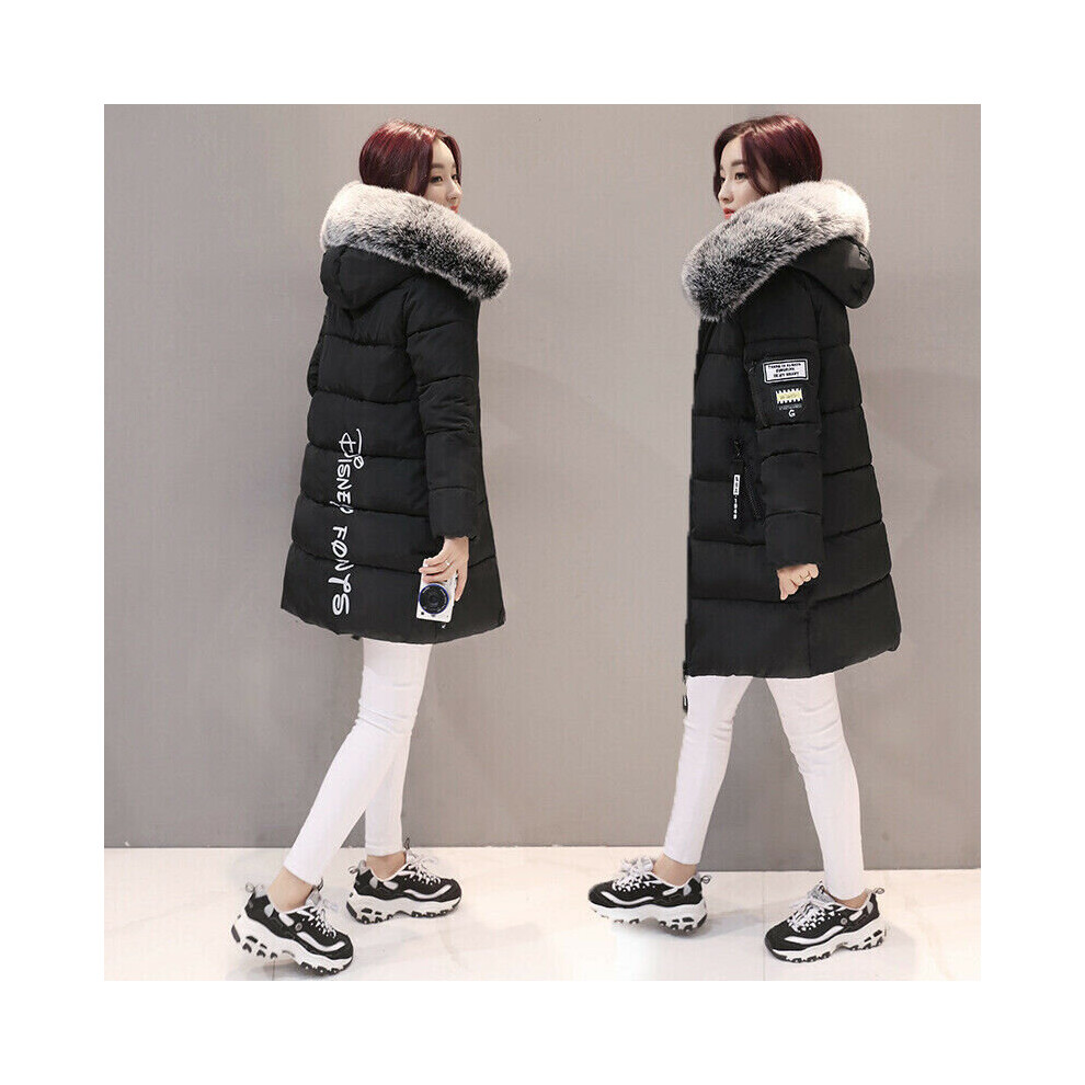 (Black, XL) Winter Women Warm Long Jacket Fur Hooded Parka Ladies Collar Coat Outwear