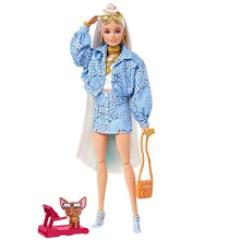 Barbie Dolls and Accessories, Barbie Extra Doll with Blue-Tipped Hair and Pet Chihuahua, Blue Paisley-Print Jacket, Toys and Gifts for Kids??, HHN08