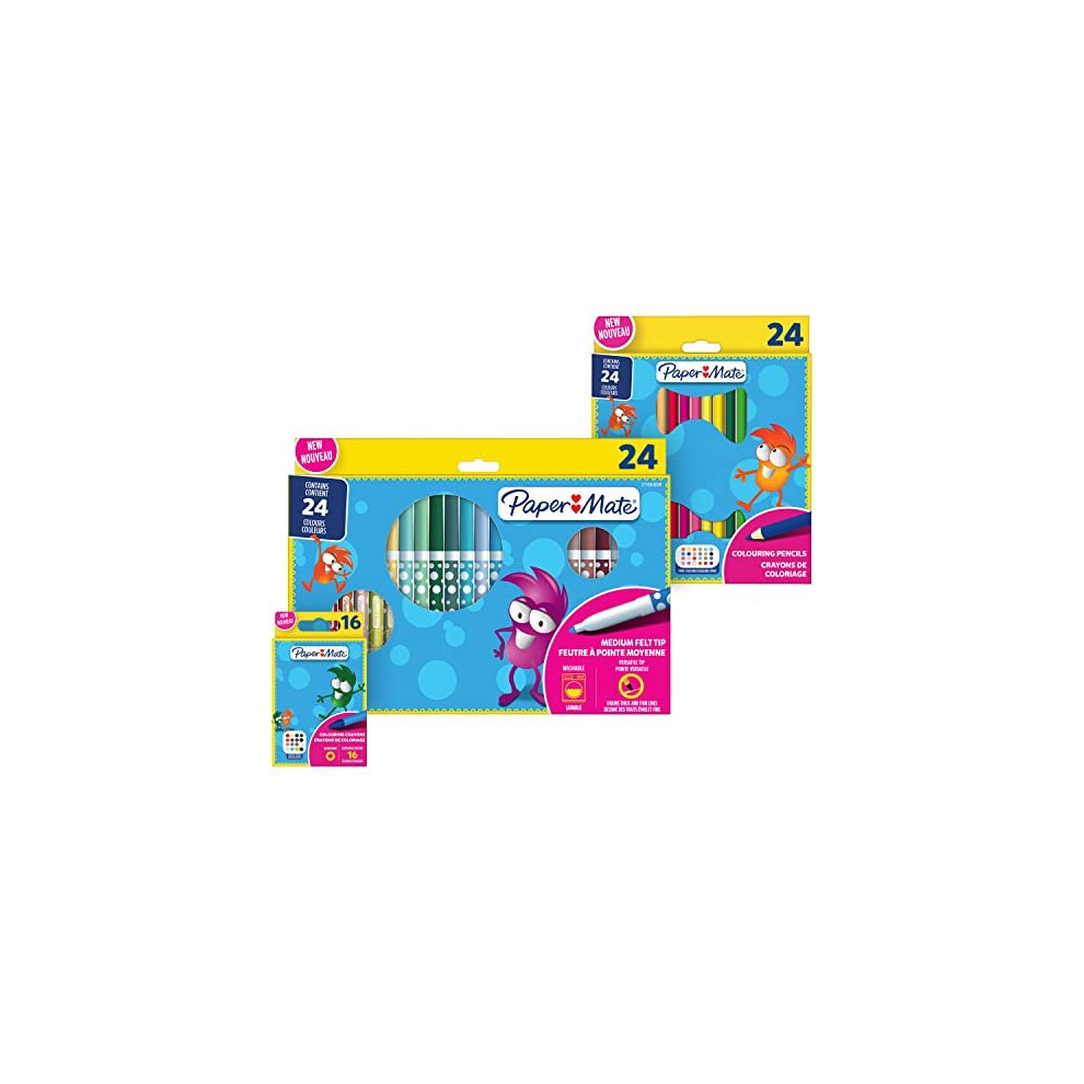 Paper Mate Colouring Pencils, Colouring Pens & Crayons | Great For Kids Colouring | Assorted Vibrant Colours | 64 Count Drawing Set For Kids