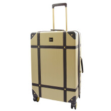 (Gold, Medium Check-in Size) Retro 8 Wheel Hard Shell Luggage Trunk Style Suitcase Travel Bags Archaic Gold