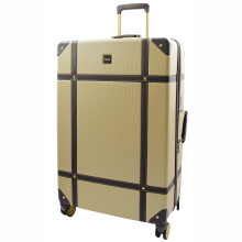 (Gold, Large Check-in Size) Retro 8 Wheel Hard Shell Luggage Trunk Style Suitcase Travel Bags Archaic Gold