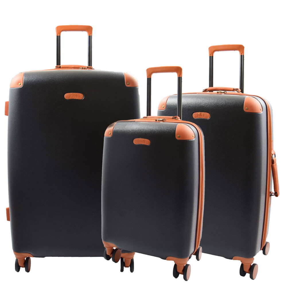 (Black, Full Set 3 Sizes) Classic 4 Wheel Hard Shell Luggage Expandable Lightweight Suitcases Travel Bags Cruiser Black-image-OPC-PC5W67K-NEW