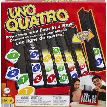 Juego UNO Quatro de Mattel Games con fichas de colores y cuadr  cula de juego de pl  stico para familias adultas y noches de juego de 2 a 4 jugador