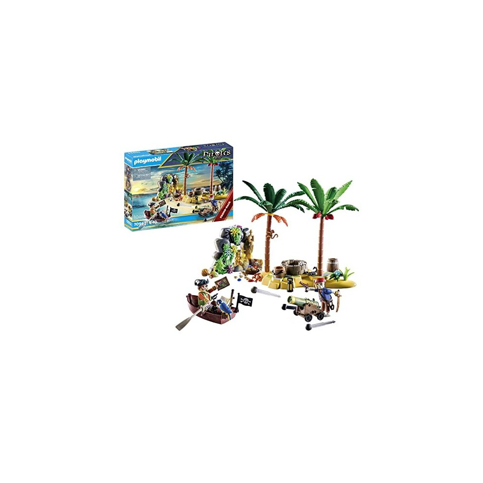 Playmobil 70962 Pirates Promo Pack Pirate Treasure Island with Rowboat, skeleton and firing cannon, toy playset suitable for ages 4+