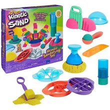 Kinetic Sand Ultimate Sandisfying Set, 2lb of Sand. Pink, Yellow and Teal, 10 Moulds and Tools, Sensory Toys for Kids Ages 7+