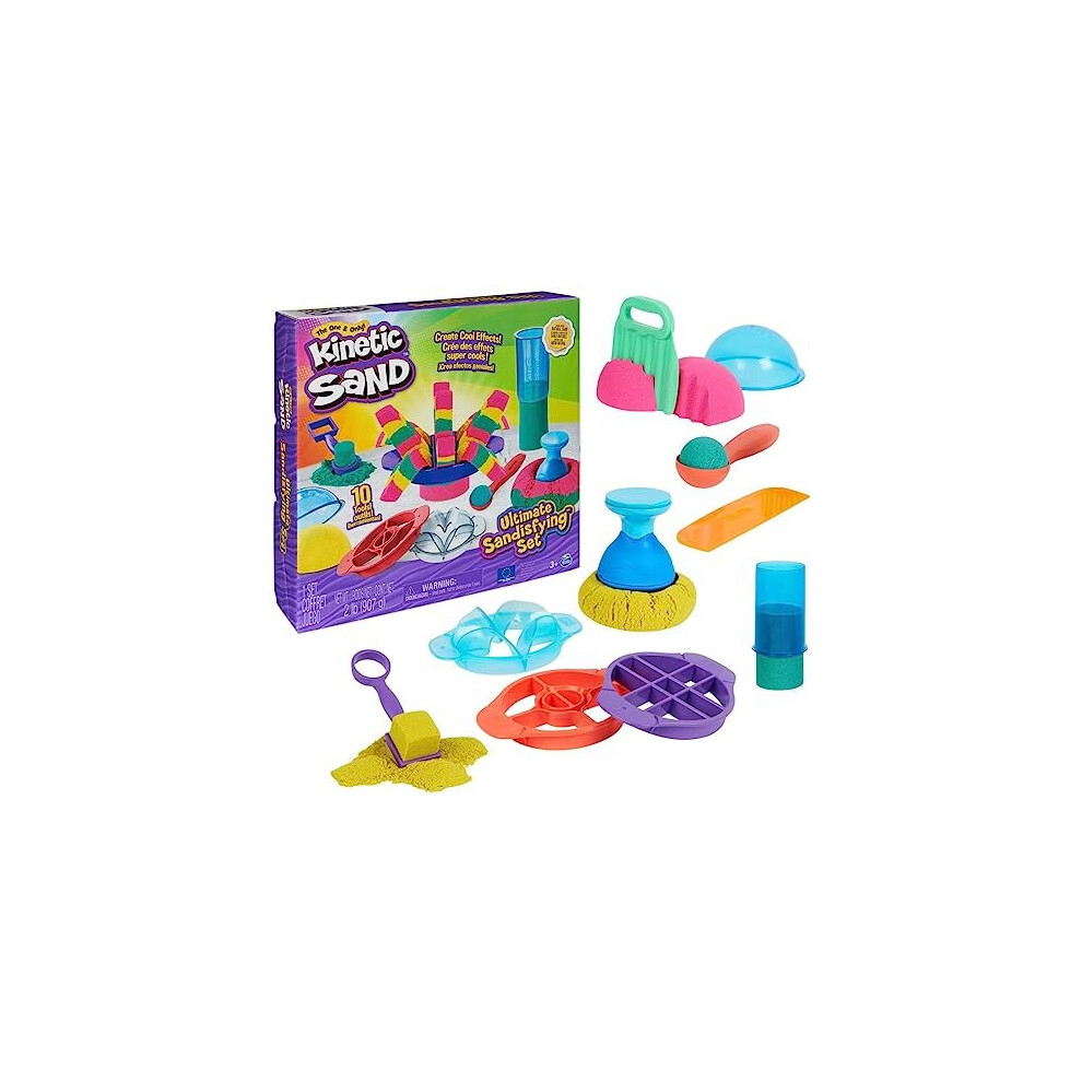 Kinetic Sand Ultimate Sandisfying Set, 2lb of Sand. Pink, Yellow and Teal, 10 Moulds and Tools, Sensory Toys for Kids Ages 7+