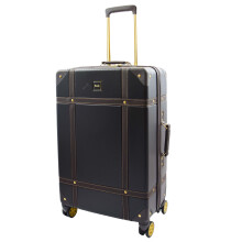 (Black, Medium Check-in Size) Retro 8 Wheel Hard Shell Luggage Trunk Style Suitcase Travel Bags Archaic Black