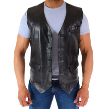(Black, S) Mens Real Leather Waistcoat Black Soft Trendy English Style Full Leather Gilet Liam