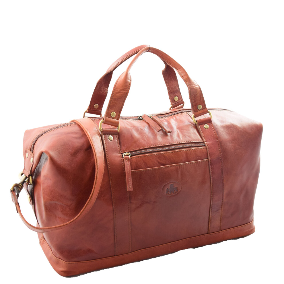 Genuine Leather Holdall Travel Duffle Weekend Cabin Size Bag York Tan