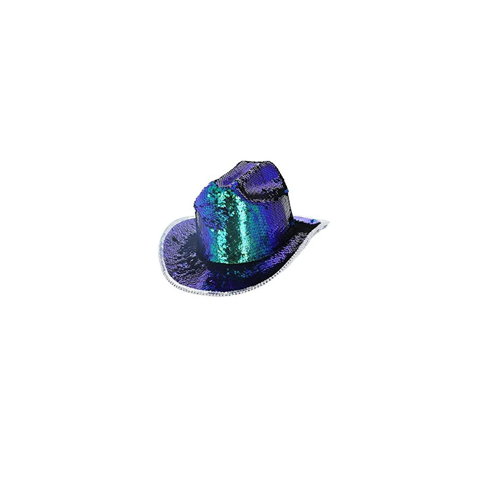 Smiffys 53029, Iridescent Green Fever Deluxe Sequin Cowgirl Hat, Unisex Adult, One Size