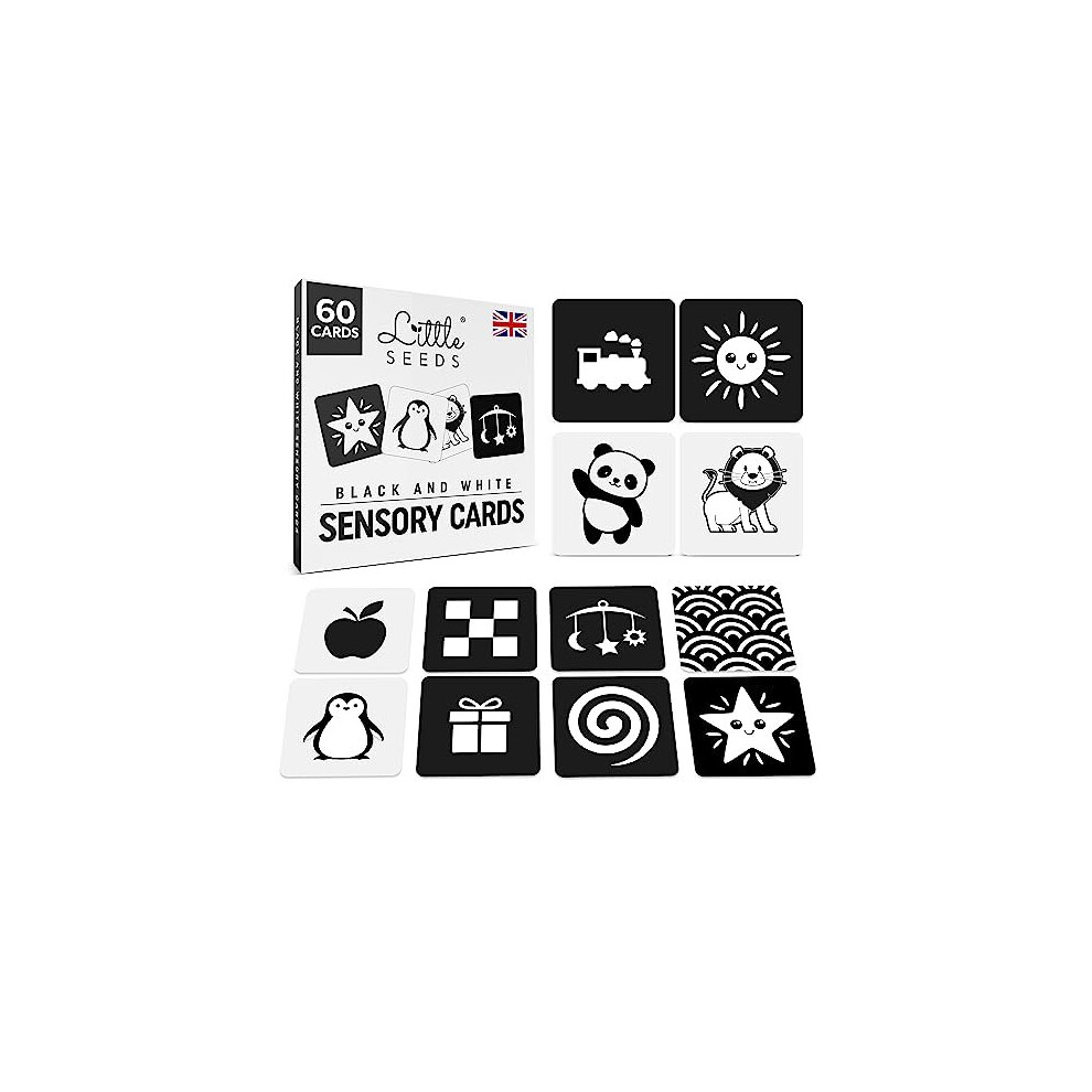 Newborn Essentials Baby Sensory Cards 60 Black and White High Contrast Baby Flash Cards Visual Stimulation for Newborn Babies 0-3 Months - UK Brand