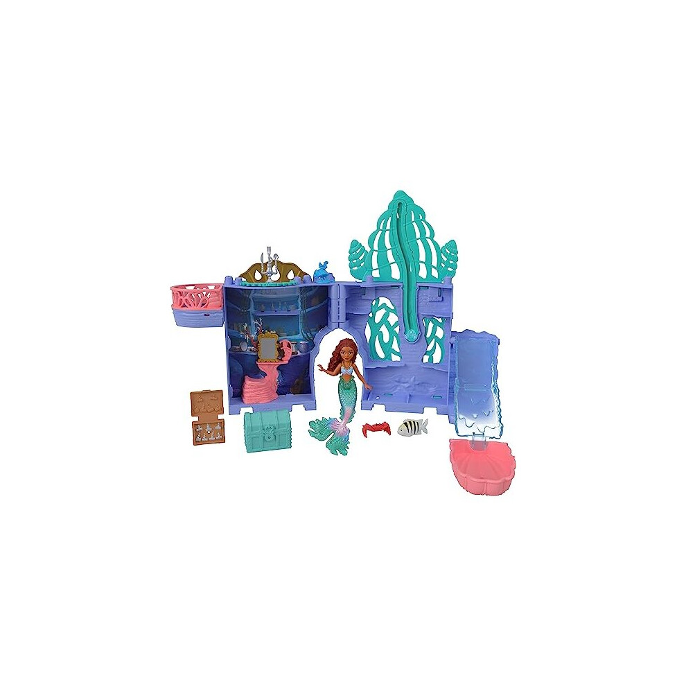 Disney The Little Mermaid Storytime Stackers Ariels Grotto Playset, Stackable Dollhouse with Small Doll and 10 Accessories, HLX16