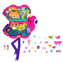 Polly Pocket Mini Toys, Large Compact Playset with 2 Micro Dolls and Accessories, Flamingo Party, Travel Toys and Gifts for Kids????, HJN76