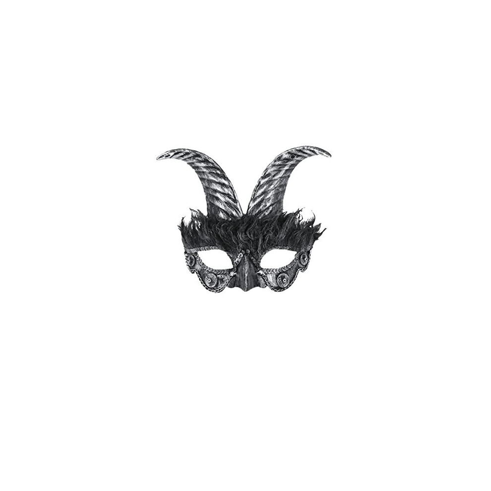 Smiffys 52807 Silver Masquerade Horned Mask, Unisex Adult, Black, One Size