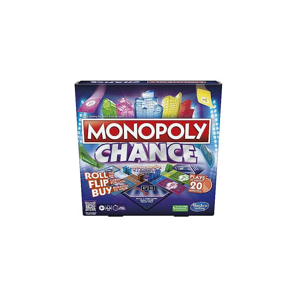 Monopoly Chance Board Game, Fast-Paced Monopoly Family Game for 2-4 Players, 20 Min. Average