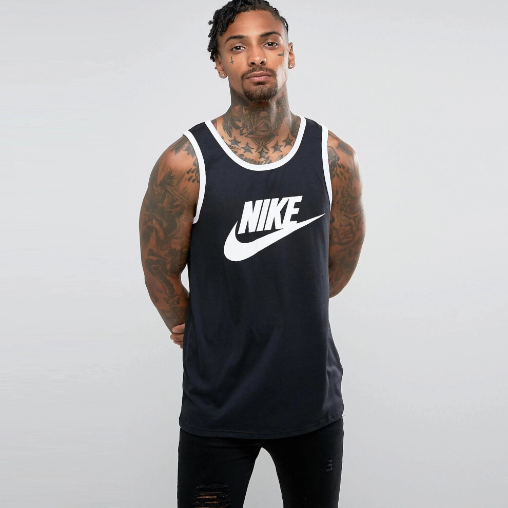 (779234-011 Nike Mens Vest Black L) Nike Mens Athletic Training Gym Vest Sleeveless Ace Logo Tank Top