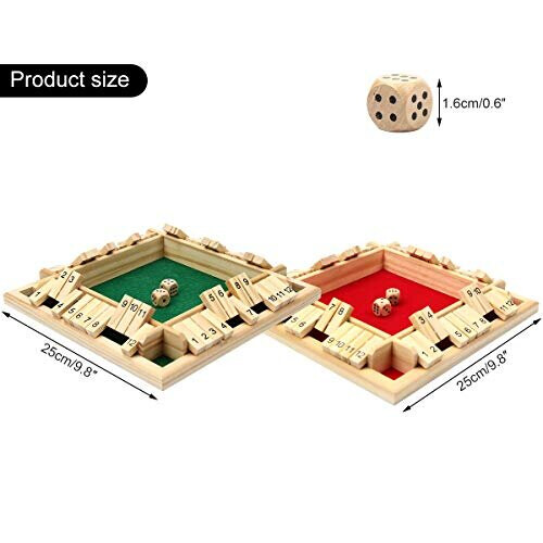 Vismiles 4-Player Shut The Box Dice Game - Classic Wooden Board Game For Family Fun