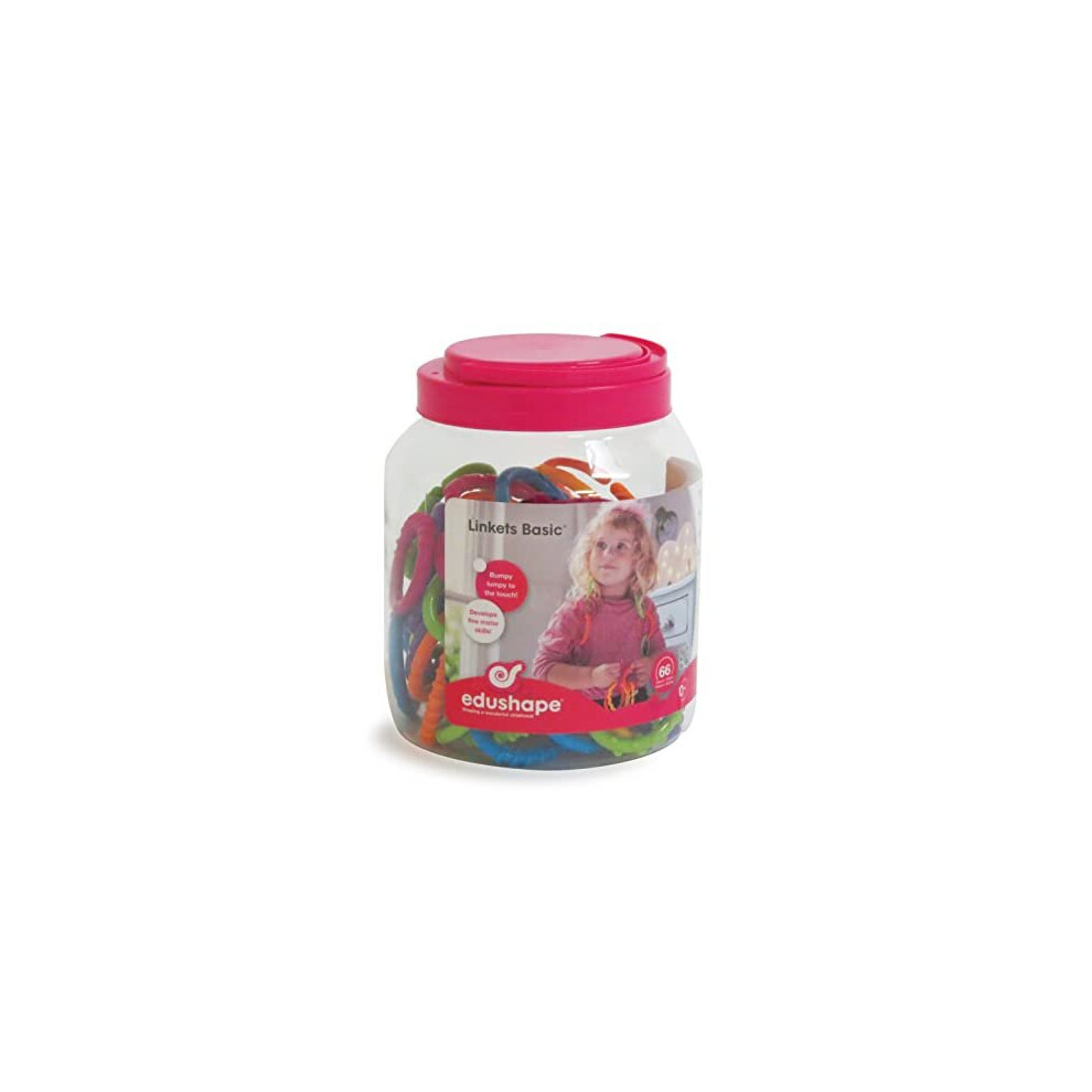 Edushape 926066 Sensory Activity Toy, Jar of 66 Tactile Linkets in Assorted Colours. Easily snap Together to Form Links. Suitable from 3 Months +