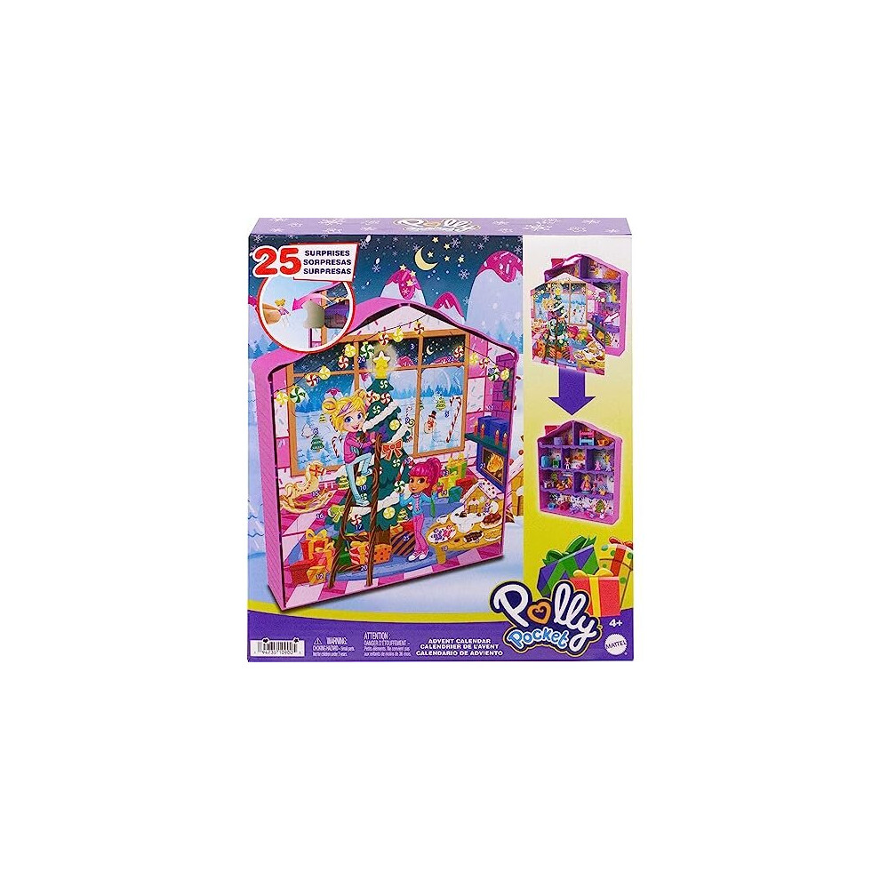 Polly Pocket Dolls Advent Calendar, Gingerbread House Playset with 25 surprise gifts!, HKW16