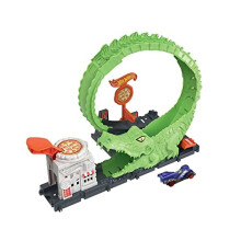 Hot Wheels Track Set with 1 Hot Wheels Car, Adjustable Track that Connects to Other Sets, Gator Loop Pizza Place Playset?, HKX39