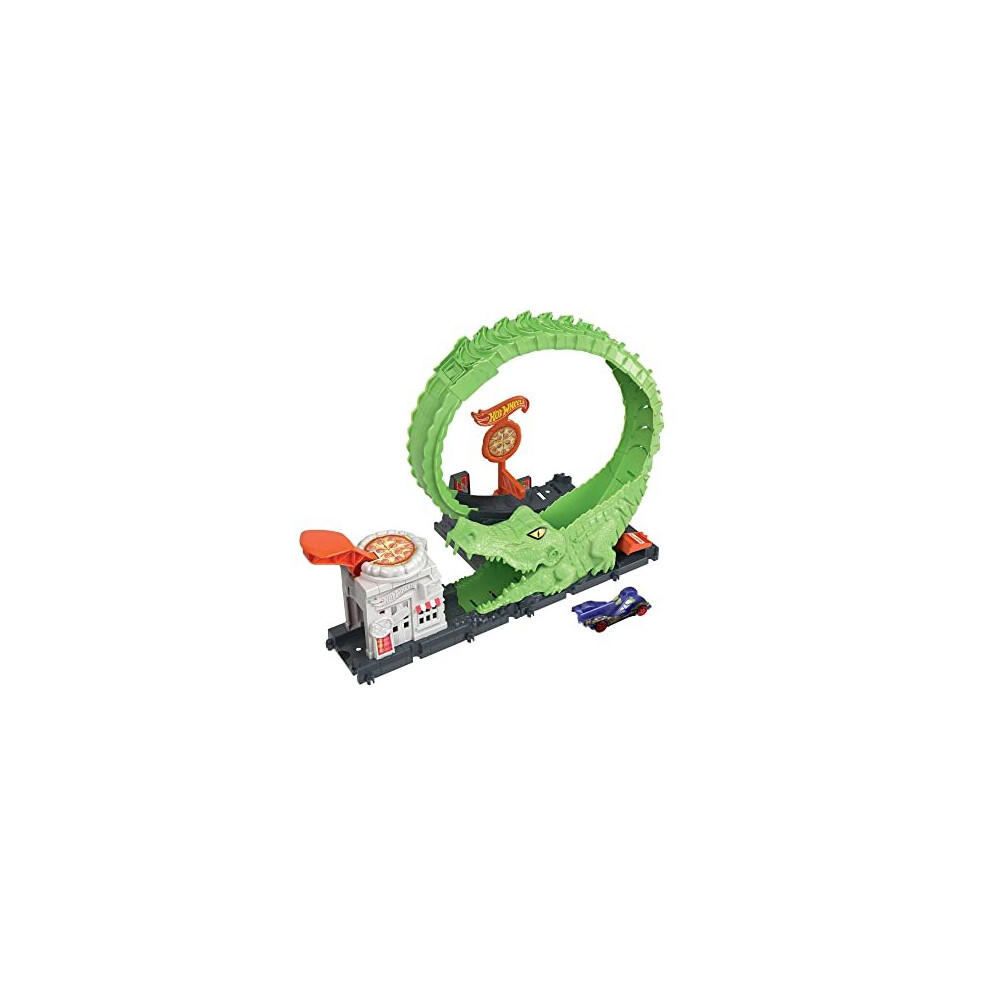 Hot Wheels Track Set With 1 Car, Adjustable Track That Connects To Other Sets, Gator Loop Pizza Place Playset?, Hkx39