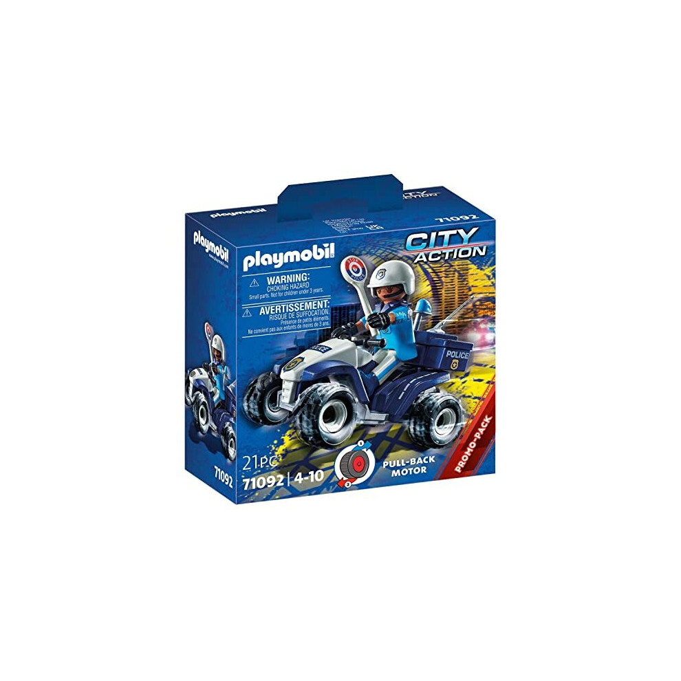 PLAYMOBIL City Action 71092 Police Quad with Pullback Motor, Toy for Children Ages 4+