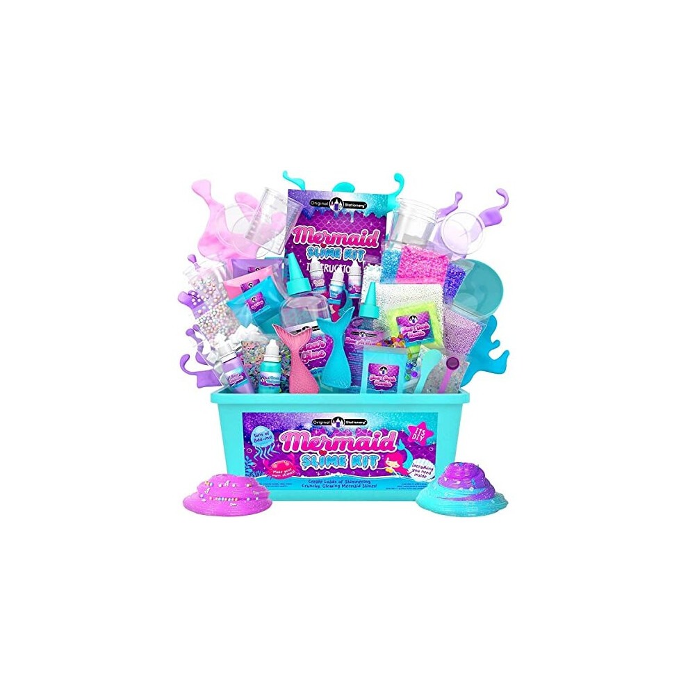 Original Stationery Mermaid Slime Kit, 35-Pieces Slime Set To Make Glow In The Slime With Lots Of Sparkle Slime Add Ins, Mermaid Gifts For Girls Dark