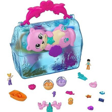 Polly Pocket Sparkle Cove Adventure Playset & 2 Micro Dolls, Island Treasure Chest Carry Case, 4 Animals & Accessories, HPV40