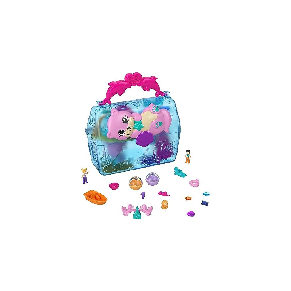 Polly Pocket Sparkle Cove Adventure Playset & 2 Micro Dolls, Island Treasure Chest Carry Case, 4 Animals & Accessories, HPV40