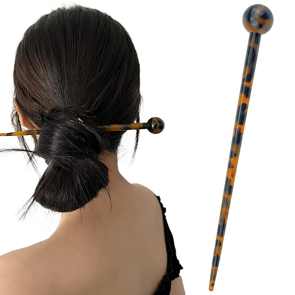 Acetate Hair Sticks, 7.4 Inch Tortoise Shell Hairpin Chopsticks Vintage Leopard Print Hair Pins Long Hair Chopsticks Elegant Chignon Pins Disk Hair St-image-OPC-PC5XGD6-NEW