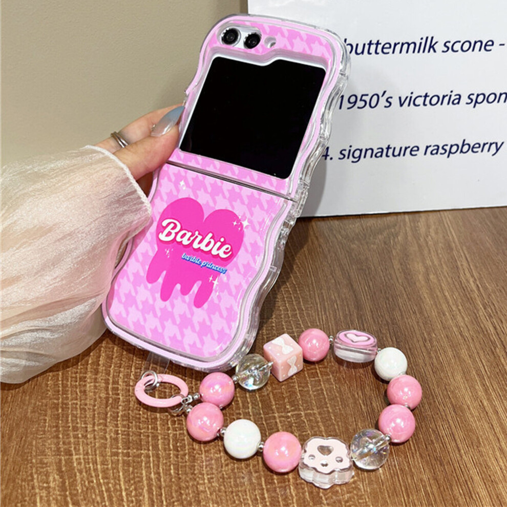 (Love Melts Barbie) Cute Barbie Case Cover For Samsung Galaxy Z Flip 5 With Wrist Strap, Anti Drop Wave Case Z Flip 5 Pink 9448853499090