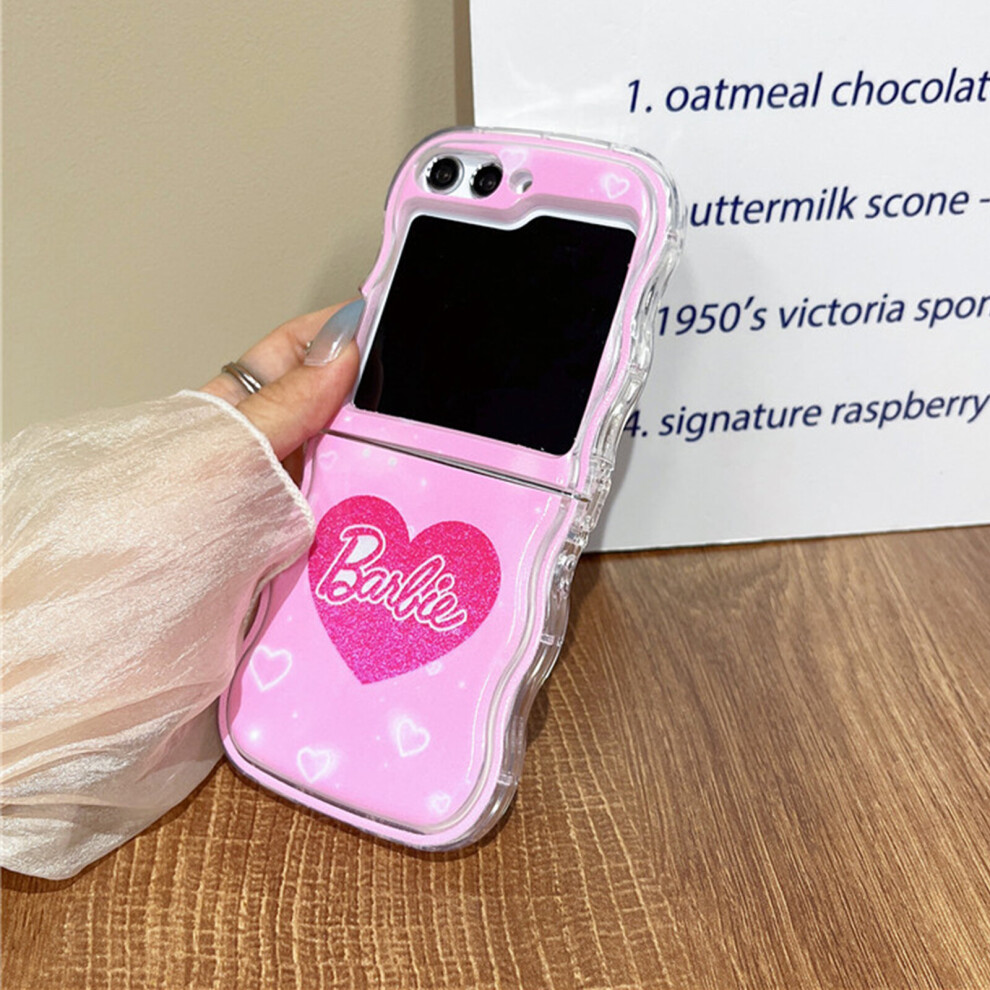 (Love Barbie) Cute Pink Barbie Case Cover for Samsung Galaxy Z Flip 5, ABS+TPU Anti Drop Wave Case Z Flip 5