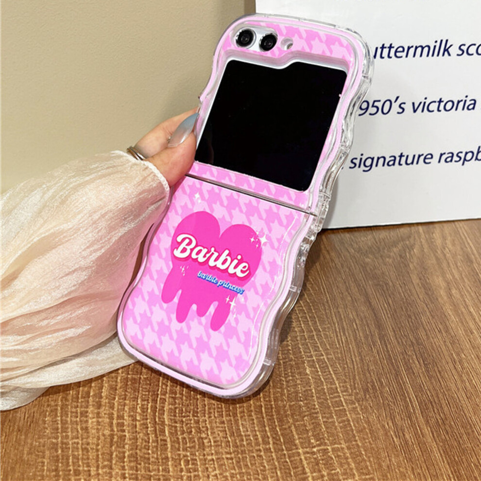 (Love Melts Barbie) Cute Barbie Case Cover For Samsung Galaxy Z Flip 5, Abs+Tpu Anti Drop Wave Case Z Flip 5 Pink 9448853499113