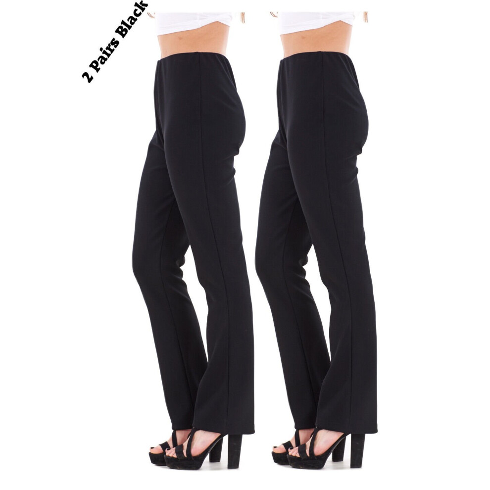 (Size 12, 27 in) Malay Ladies Finely Ribbed Bootleg STRETCH Trousers (2 PAIRS IN BLACK) Size 10 to 24
