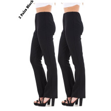 (Size 22, 29 in) Malay Ladies Finely Ribbed Bootleg STRETCH Trousers (2 PAIRS IN BLACK) Size 10 to 24