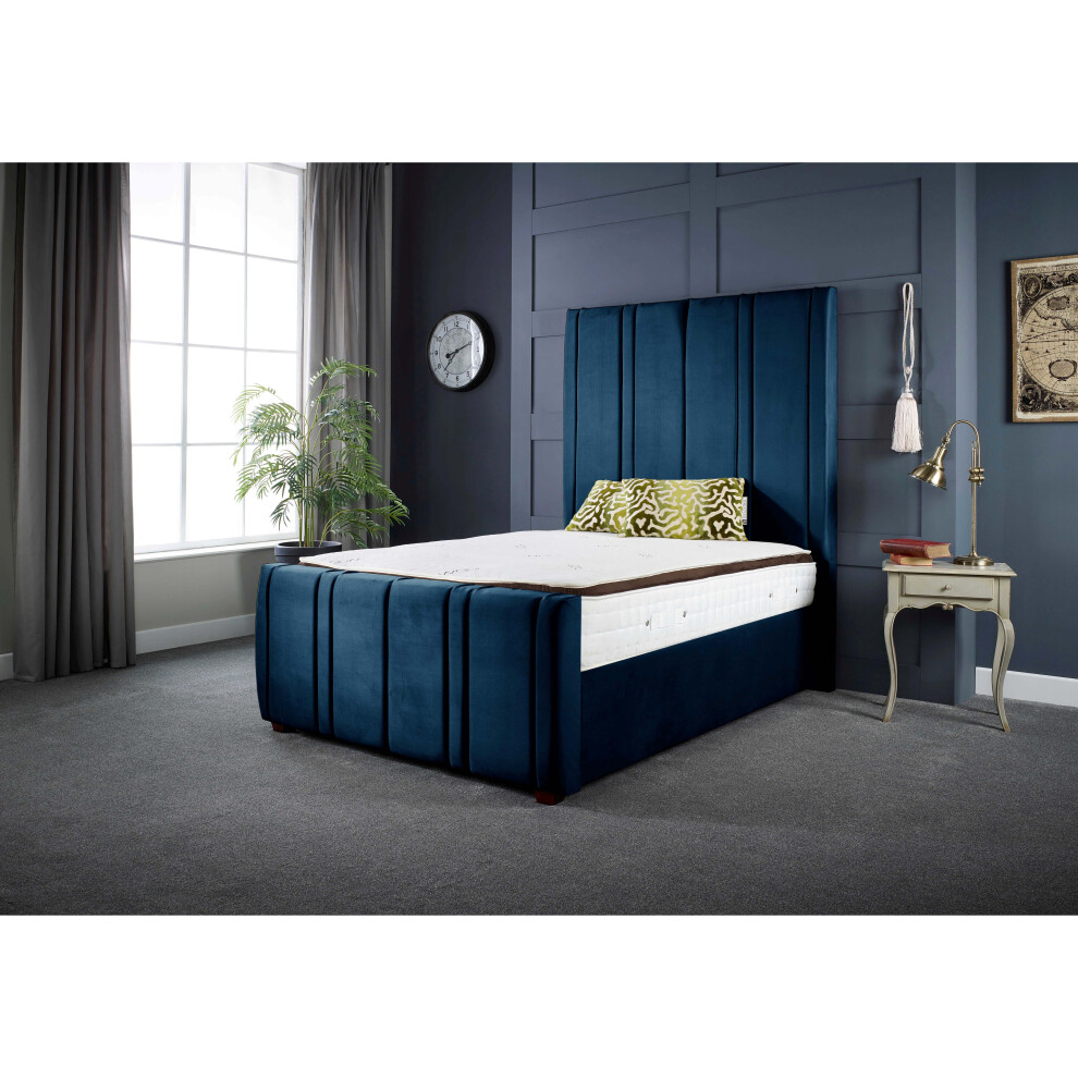 (4FT SMALL DOUBLE) Lucinda Upholstered Soft Velvet Bed Frame Blue