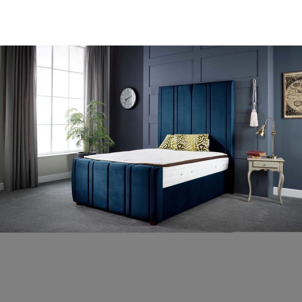 (4FT6 DOUBLE) Lucinda Upholstered Soft Velvet Bed Frame Blue