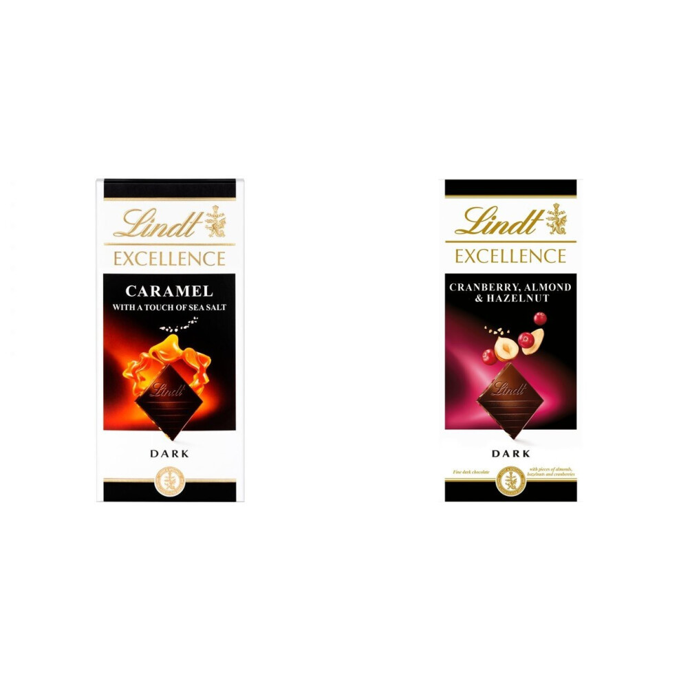 2 Lindt Dark Caramel & Sea Salt + 2 Lindt Cranberry, Almond & Hazelnut