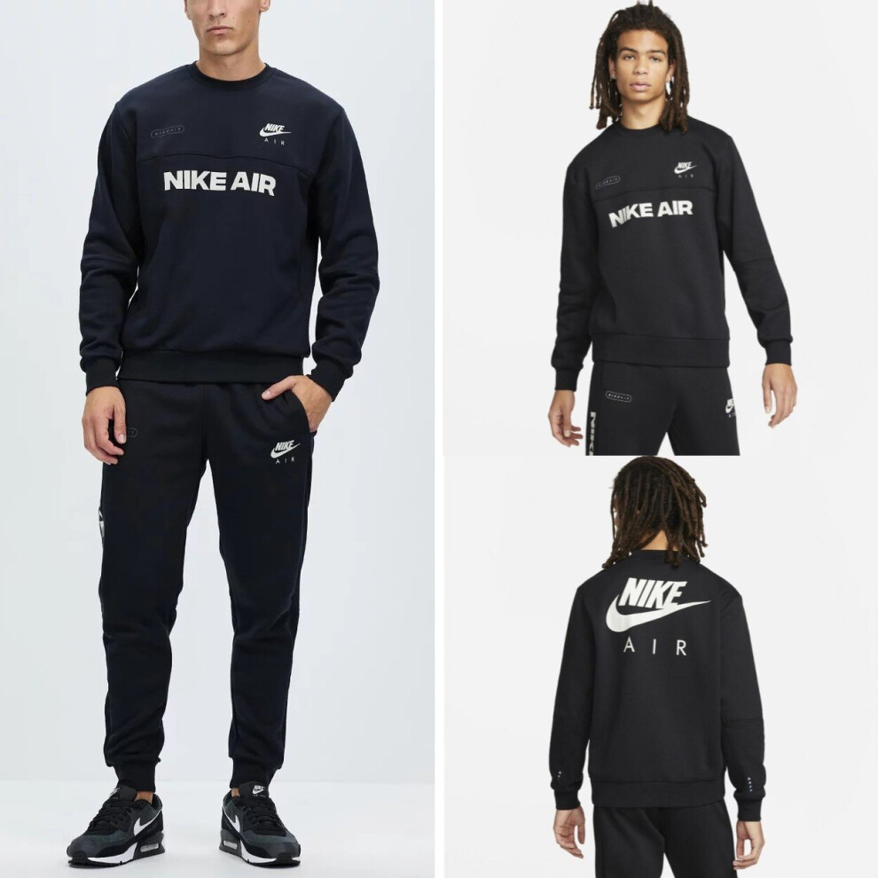 (DM5207-DM5209 Nike Mens Tracksuit Black XL) Nike Air Mens Crewneck Fleece Tracksuit Sweatshirt Joggers Jogging Bottoms