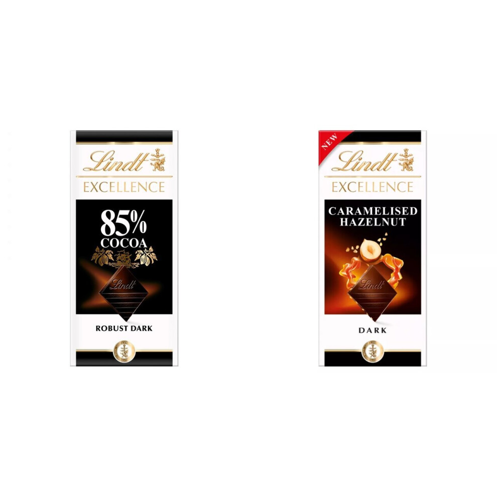 2 Lindt Dark 85% + 2 Lindt Dark Caramelised Hazelnut