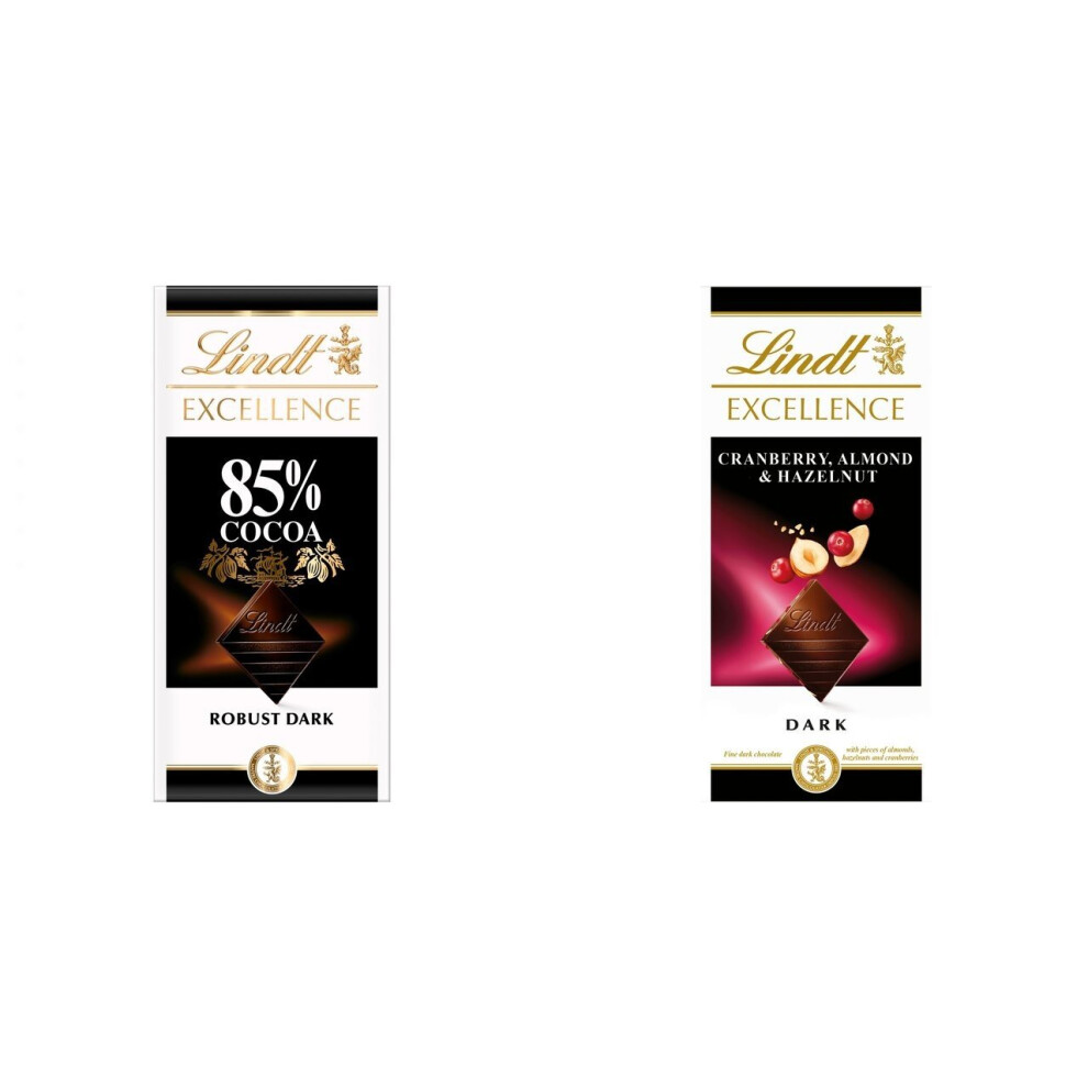 2 Lindt Dark 85% + 2 Lindt Cranberry, Almond & Hazelnut