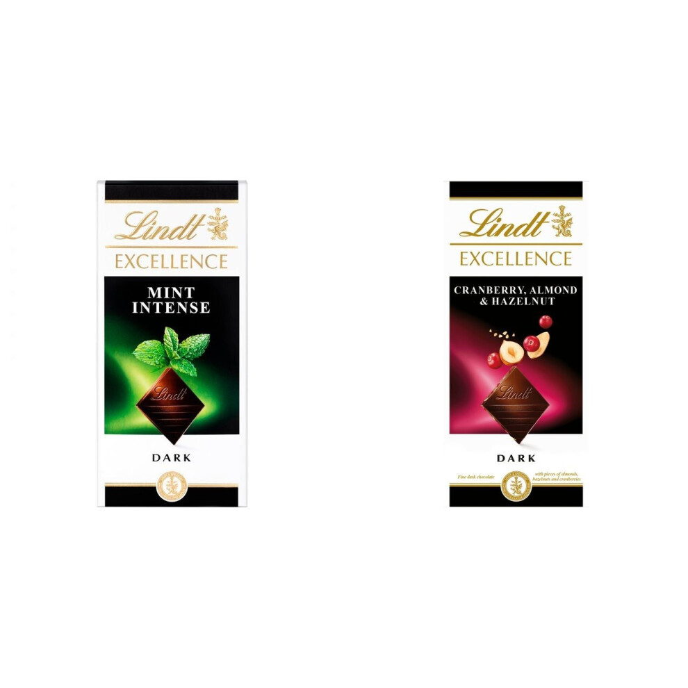 2 Lindt Mint Intense + 2 Lindt Cranberry, Almond & Hazelnut