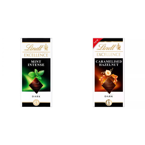 Lindt 2 Lindt Mint Intense + 2 Lindt Dark Caramelised Hazelnut