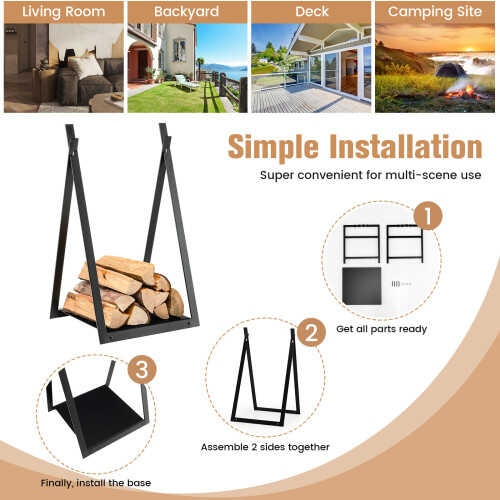 Costway Decorative Firewood Log Rack w/ Stable Triangular Structure Heavy Duty 2