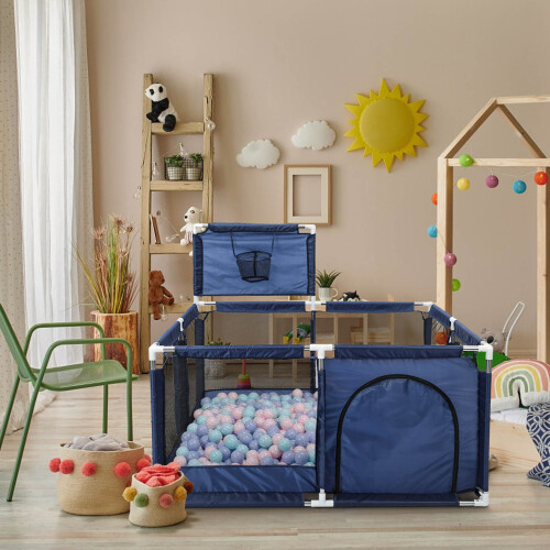 (Blue) Playpen Portable Safety Activity with Basketball