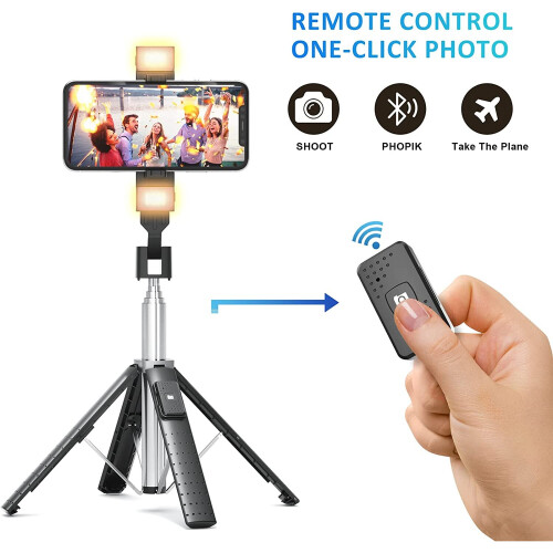 41" Selfie Stick Tripod Quadrapod with 2 Rechargeable Fill Light 1