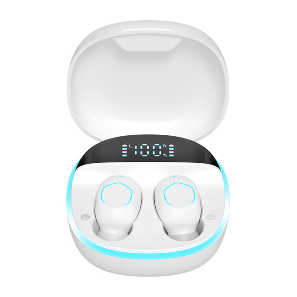 (White) With Ear Cap Bluetooth Compatible Wireless Earbuds HIFI Sound Sports LED Display