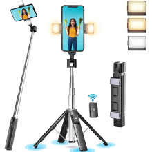 41" Selfie Stick Tripod Quadrapod with 2 Rechargeable Fill Light